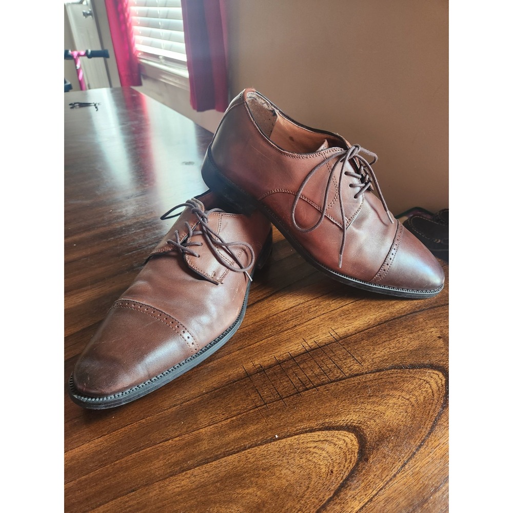 Joseph Abboud Men's 10M Brown Leather Cap-Toe Dress Shoes 51-91102